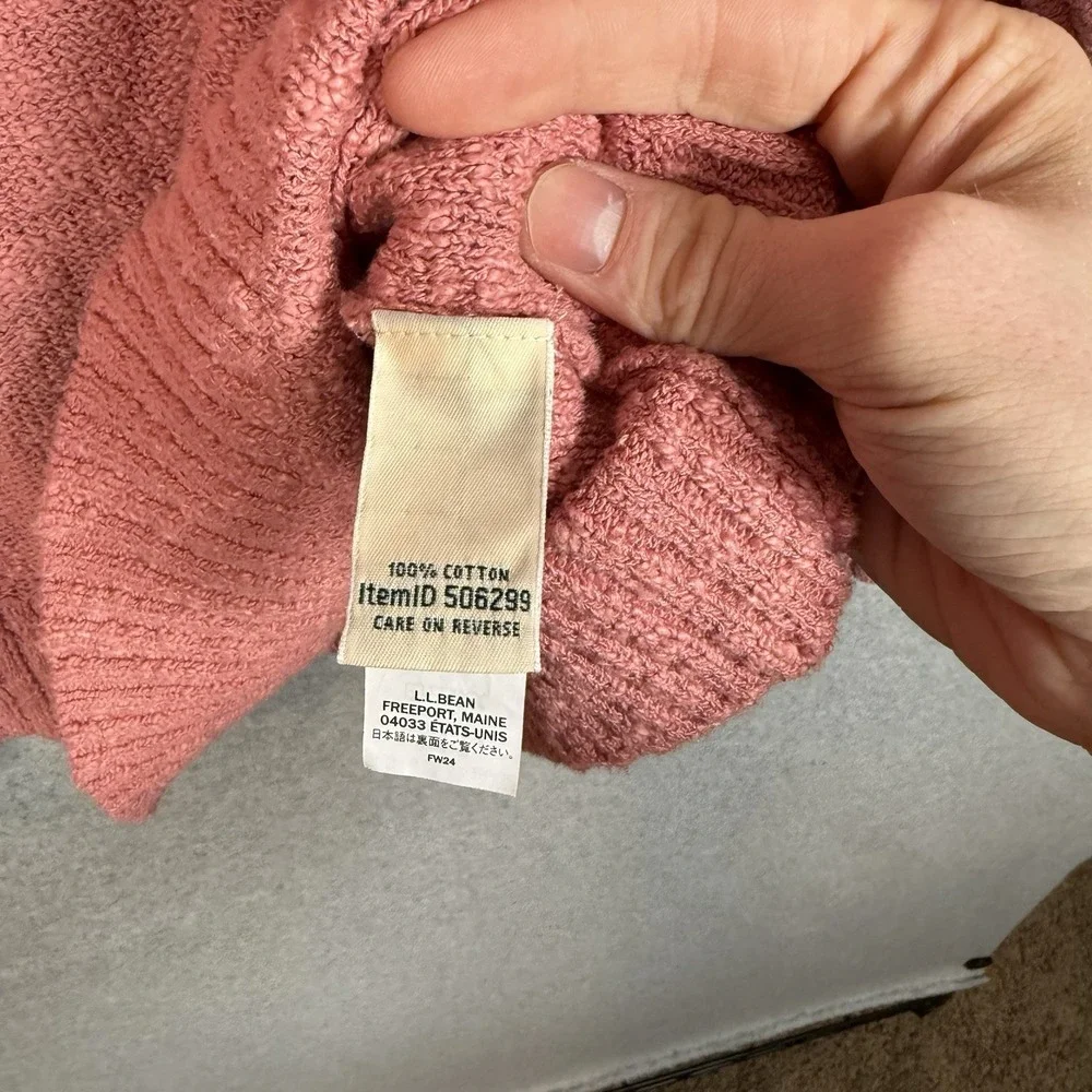 LL Bean Womens Pink XL‎ Cotton Textured Crewneck Raglan Sweater 506299